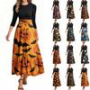 Damska Moda Casual Sukienki z Rękawem Trzy Czwarte, Okrągłym Dekoltem, z Paskiem, Eleganckie, z Temperamentem, z Nadrukiem Halloween
