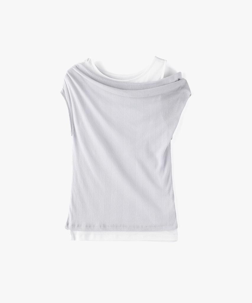 MONGDOL Double Layered One-Shoulder T-Shirt Sky Blue Mdts093Skyblue