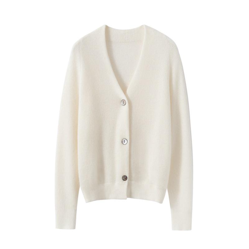 2025 Autumn/Winter Women's Cashmere Deep V-neck Long-sleeve Loose Cardigan