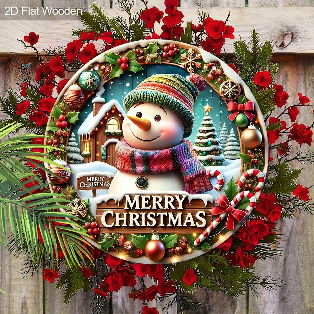 Christmas Decoration Sign,indoor Hanging decorations,2D Flat Wooden Products with Snowman pattern,Christmas Gifts for Friends and Family