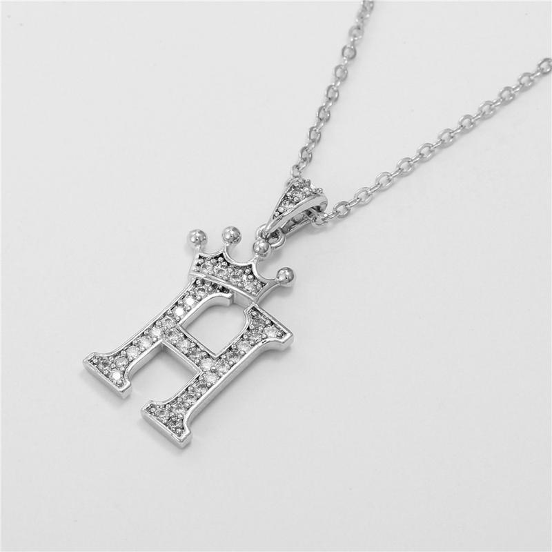 Unisex Fashion Crown A-Z Alphabet Pendant Vintage Chain Necklaces Hip-Hop Style Crystal Zircon Punk