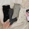Ladies Autumn and Winter Leisure Simple All Purpose Pure Cotton Pure Color Love Hemp Lace In The Tube Pile Socks