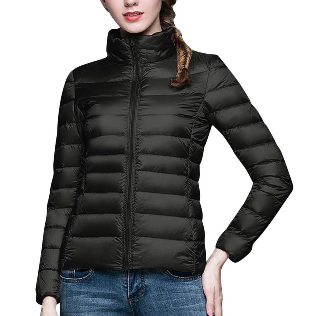 Damen Casual Fashion Leichter Daunenmantel Einfarbig Rundhals Langarm Kurze Jacke
