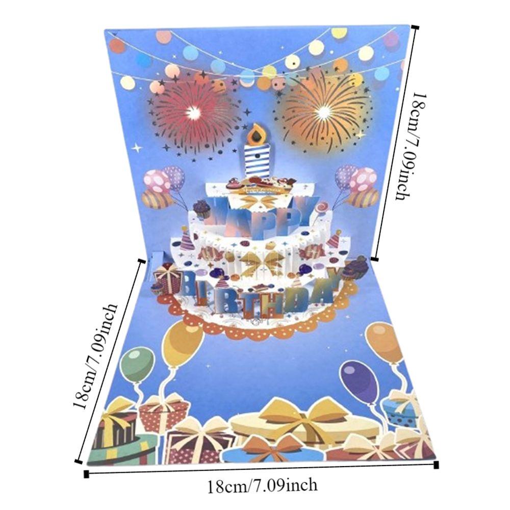 Musical and Light Happy Birthday Card Effect Hollow Paper Carving Birthday Cake Postcards Unique Cartoon Patterned