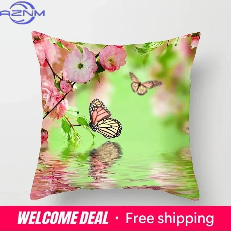 Butterfly Flower Pattern Decorative Pillowcase Car Sofa Square Cushion Pillowcase