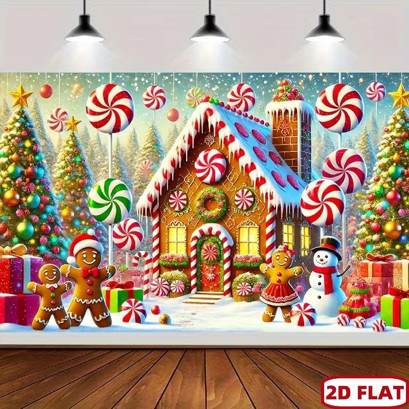 2D Flat Printing Winter Gingerbread Backdrop for Kids Christmas Party