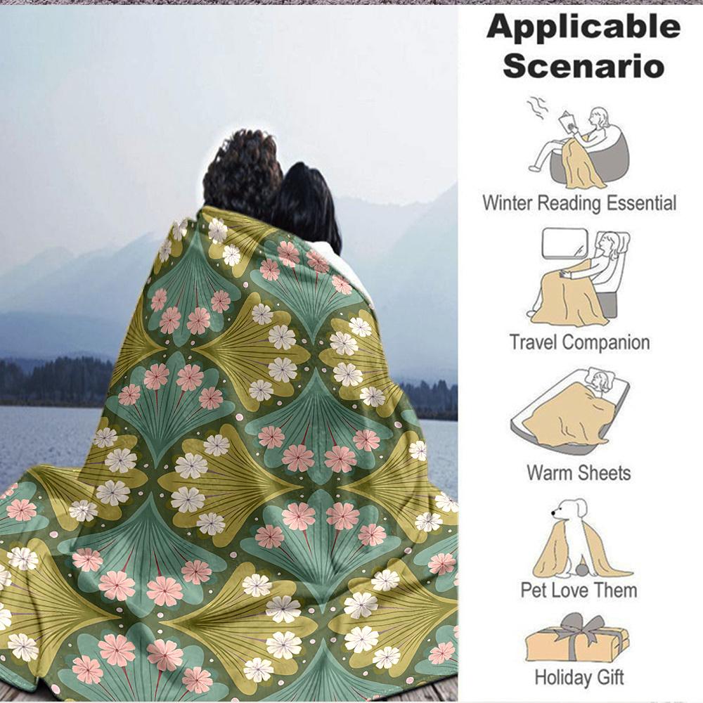 1pc Floral Pattern Lightweight Flannel Blanket, Comfortable and Warm Blanket, for Office and Camping Sofa Bed, Livingroom182