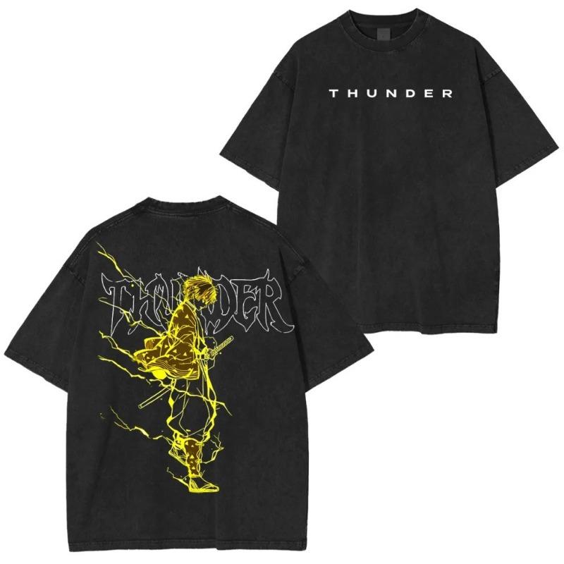 Japanese Anime Demon Slayer Akaza Graphic Washed T-shirts Women’s Men's Clothing Harajuku Y2K Oversized Cotton Half-sleeve Tops