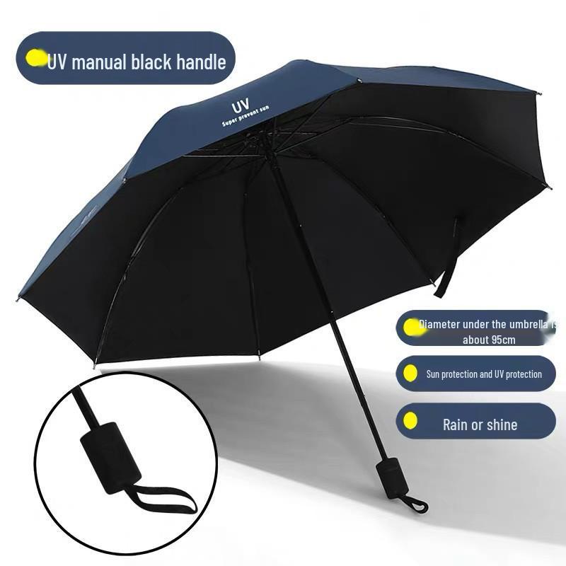 Schwarzer, faltbarer Sonnenschirm mit UV-Schutz – UV-Schutz für Damen mit individuellem Logo