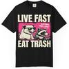 T-shirt Live Fast Eat Trash Blague de Raton Laveur Cadeau T-shirt Faune Aspect Vintage Coton Lavé Doux
