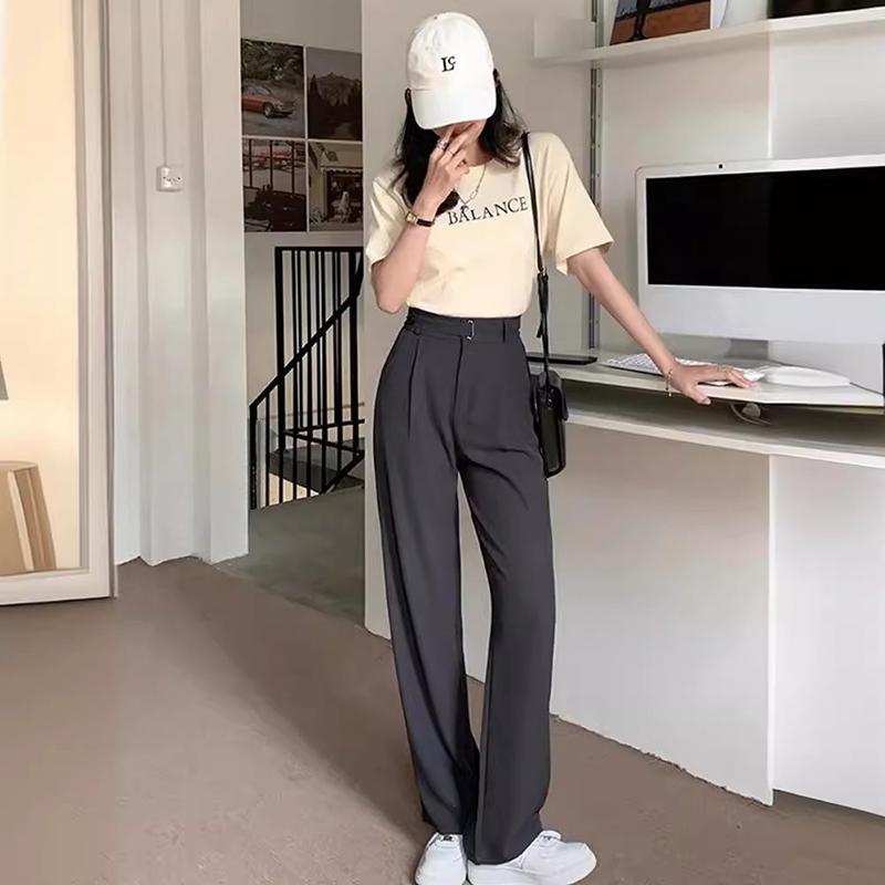 Summer Women's Casual Pants Leg Pant Elegant Office Lady High Waist Loose Trousers