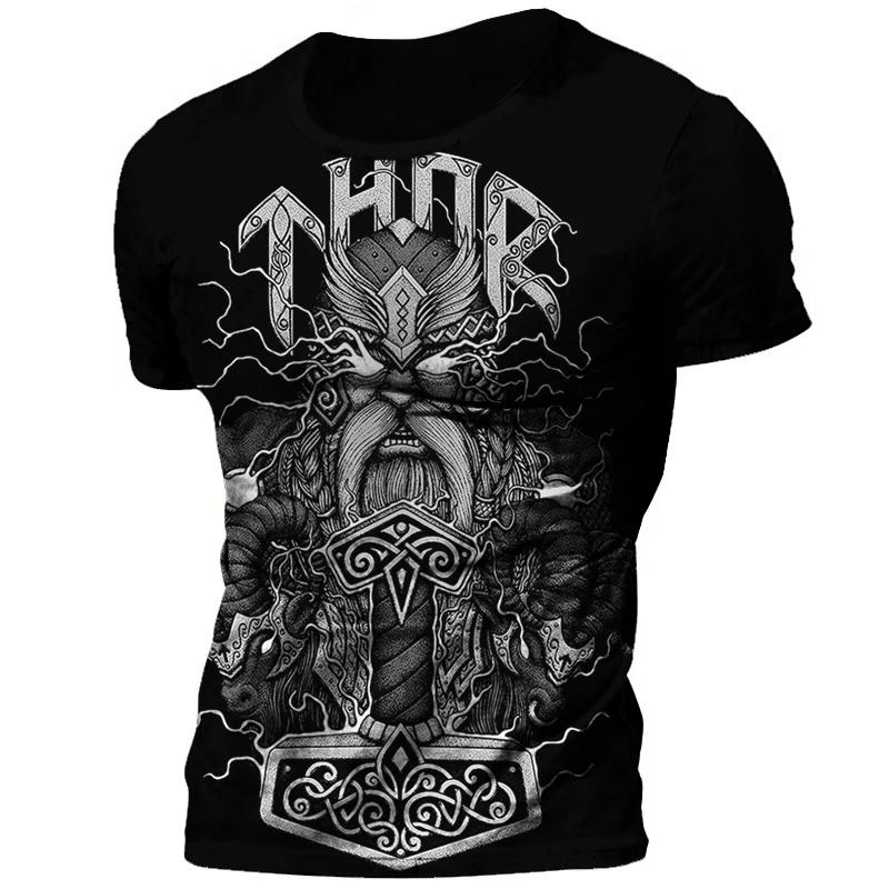 Été 2025 Nouveau Chaud Vintage Viking Tatouage Imprimé 3D T-shirt Homme Mode Street Confortable Respirant Grande Taille Haut Ample
