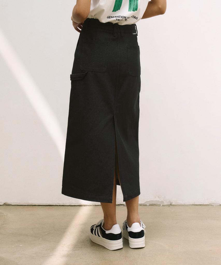 Vintril Sunday Fatigue Denim Long Skirt (Black)