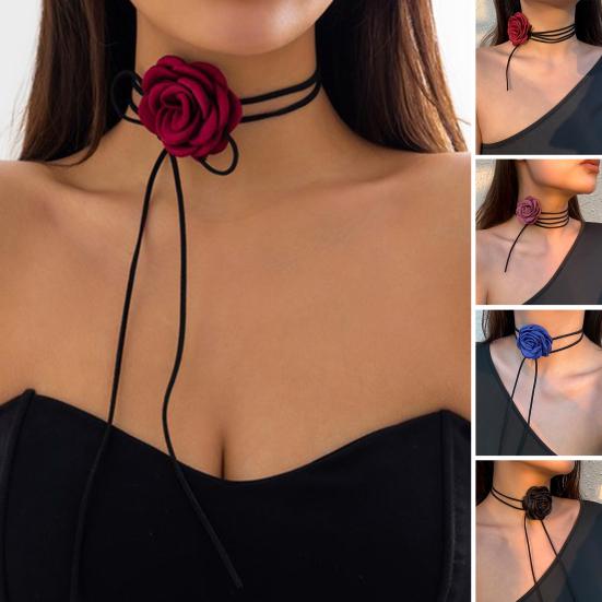 Flower Choker Soft Fabric Dress-Up Cozy Wear Chic Long Rose Collar Clavicle Chain Women Gift