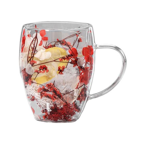 350ML Double Wall Glass Coffee Mug Dries Flower Insulated Glass Cup with Handle Clear Espresso
