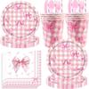Pink Ballet Barbie Birthday Party Tableware Set: Disposable Tablecloth, Plates, and Napkins with Bow Theme Decorations