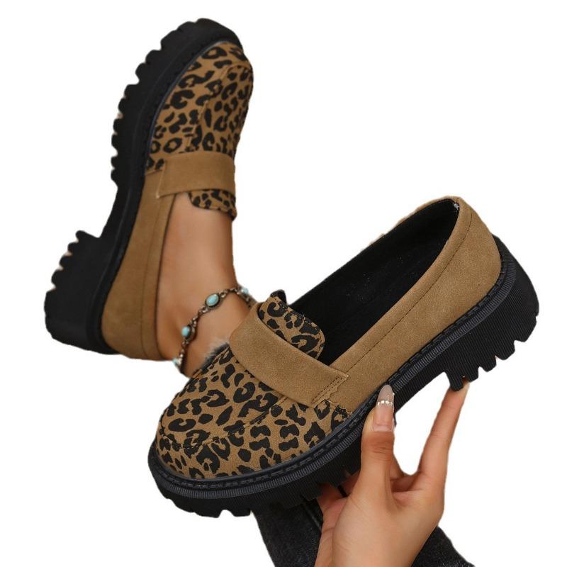 Large Size Leopard Print New Platform Thick Heel Fashion One-pedal Small Leather Shoes