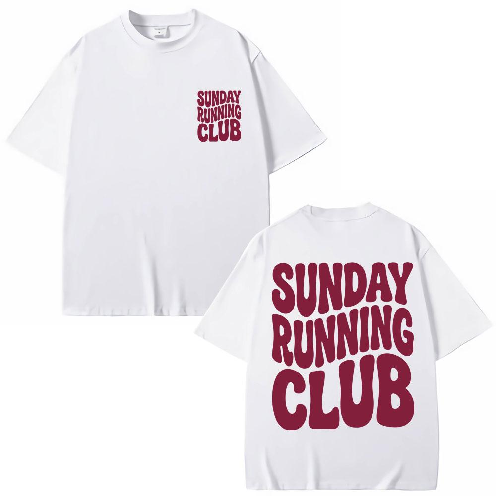 T-shirt Graphique Club de Course du Dimanche Hommes Femmes Sportif Jogging Vintage Été T-shirts Coton Décontracté Surdimensionné
