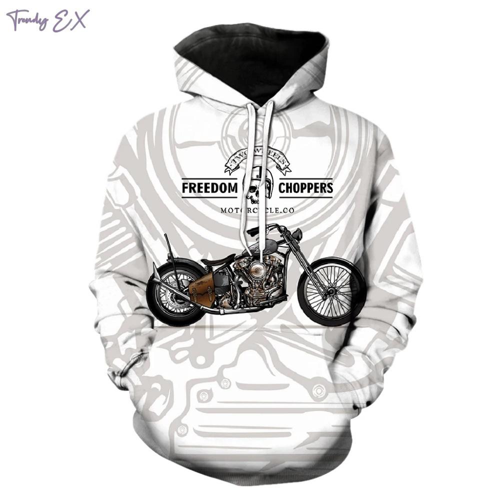 Men's Sweatshirt Vintage Motorcycle Print Street Fashion Graphic Hoodies Comfort Pocket Long Sleeve Oversized Hoodie Clothing