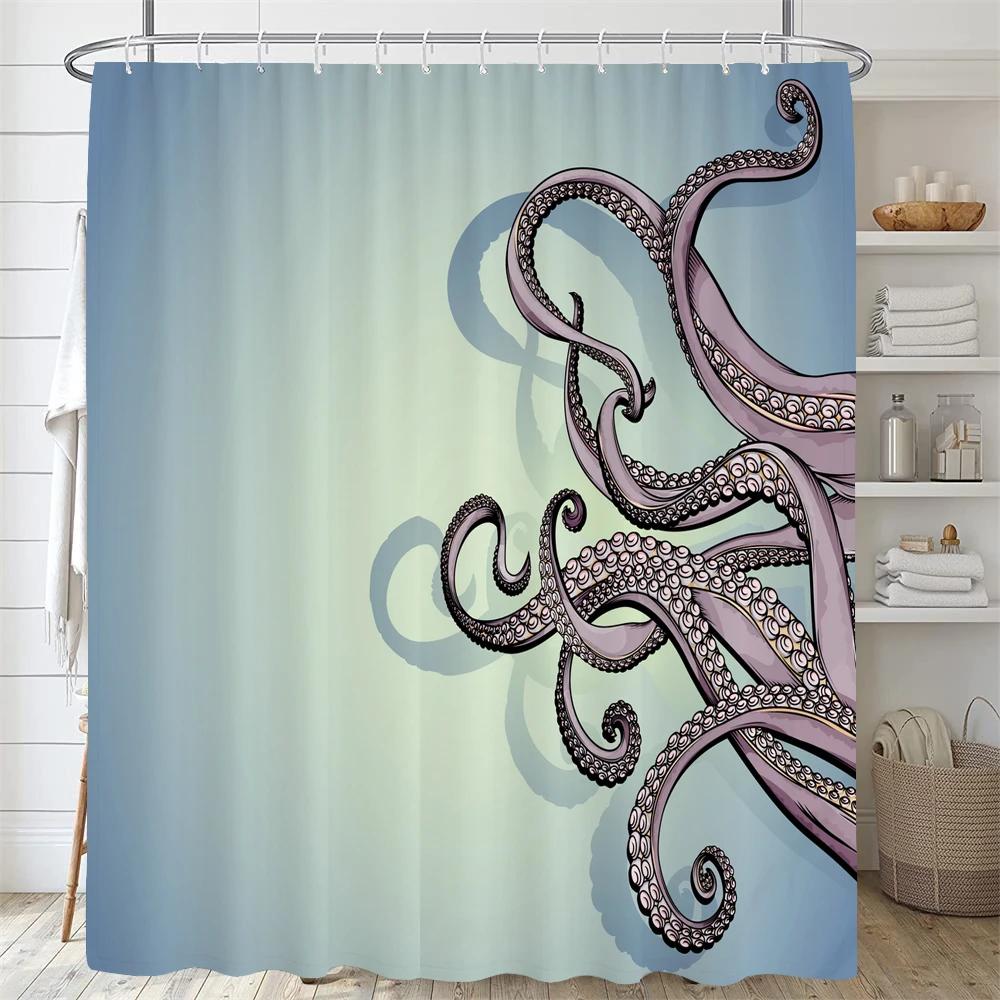 Octopus Seas Douchegordijnen Badgordijn 180*180cm Waterdicht Badkamer Woondecoratie Wasbaar Stoffen Badkamerscherm Met 12 Haken