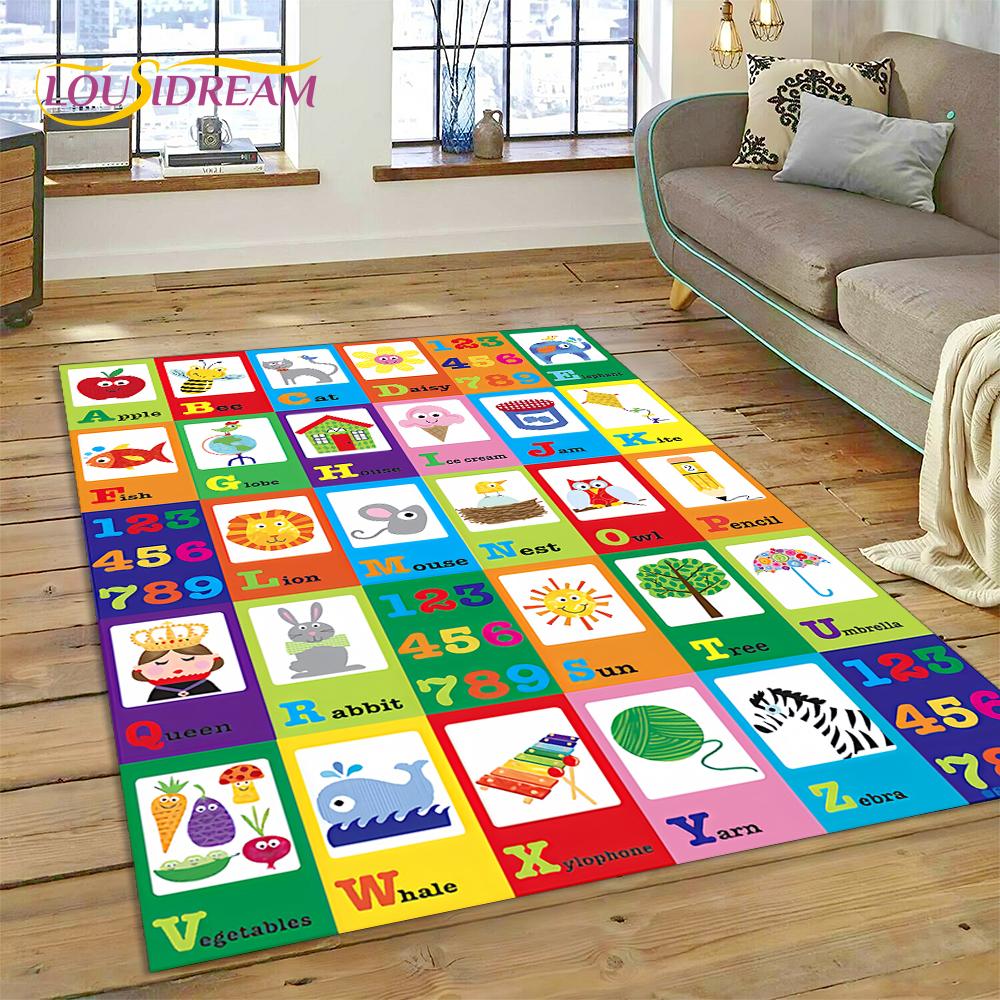 ABC Alphabet Kinder Krabbeln Frühe Bildung Cartoon Kinder Spielzimmer Bereichsteppich, Teppich für Wohnzimmer Schlafzimmer Sofa, Rutschfeste Matte