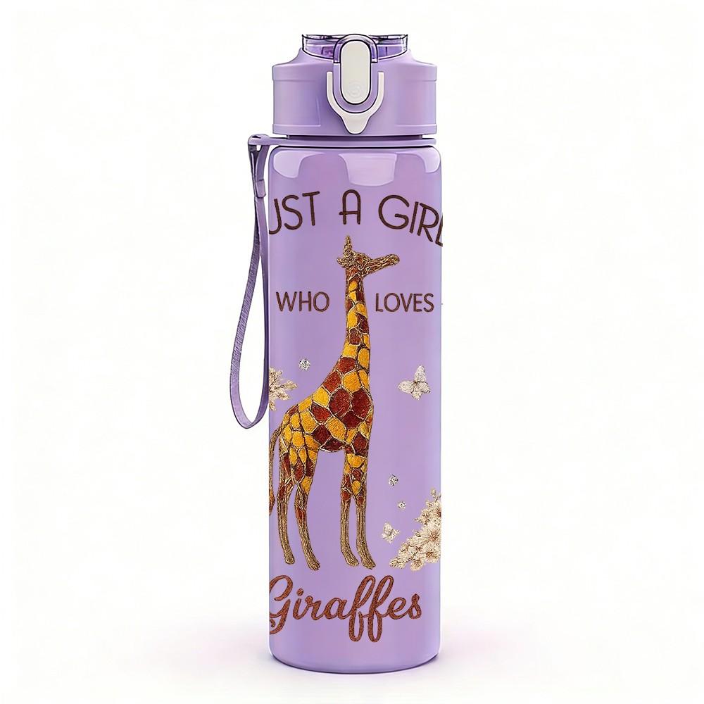 1PC Just A Girl Giraffe Print 750ml Color Plastic Sports Water Bottle Leakproof Flip Straw Lid Suitable for Sports Office Home Use