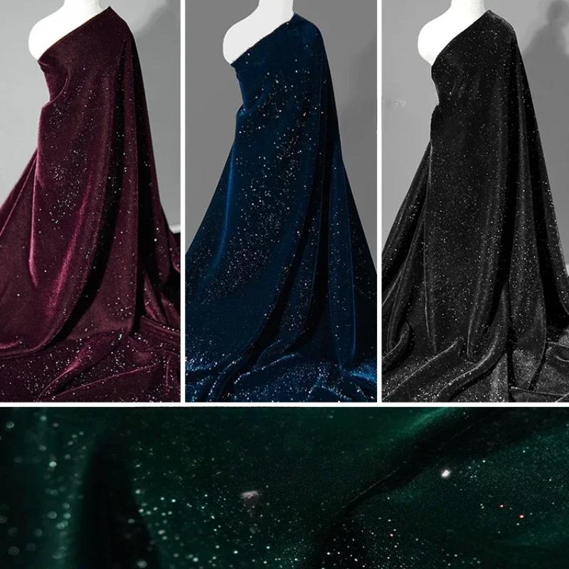 100x140cm Diamant Glitzer Samt Sternenstoff zum Nähen von Kleidern Weich und Glatt Gewebt Nicht Elastisch pro Halben Meter