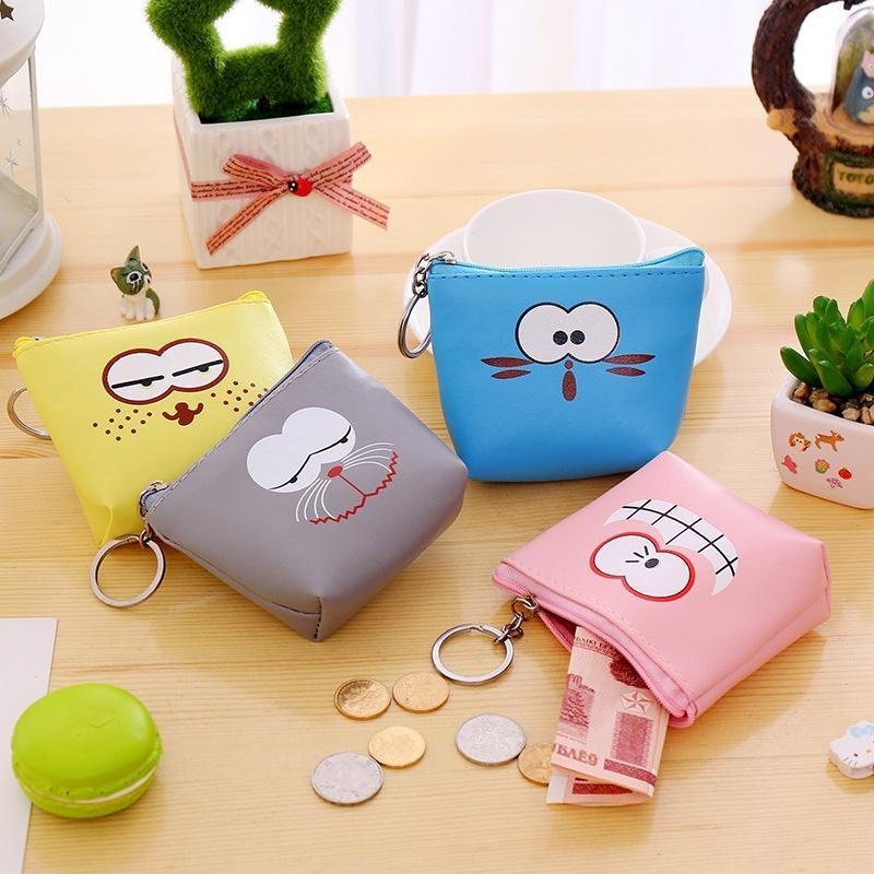 Cartoon Coin Purse Funny Face Cube PU Leather Coin Pen Case