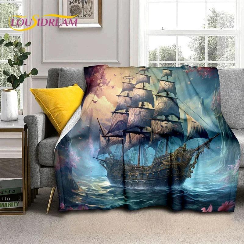 Ancient Pirate Ship Boat,Barque,Sailboa Soft Flannel Blanket for Beds Bedroom Sofa Picnic,Throw Blanket for Outdoor Leisure Gift