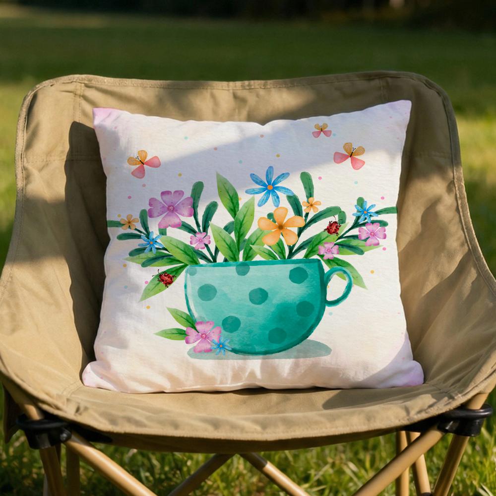 Painting Cup of Flowers Cushion Cover Soft Reversible Durable Pillow Cover MultiScene Use for Home Car Daily Comfort
