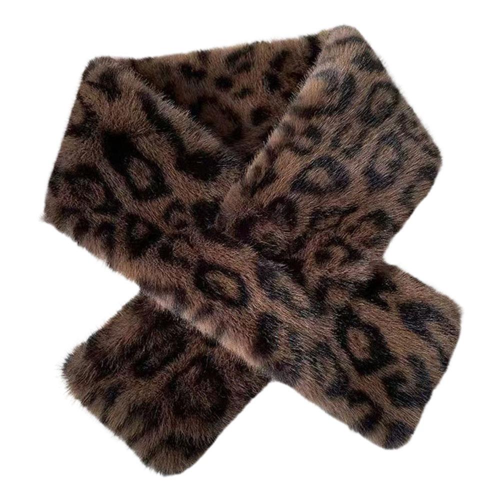 Cute Thicken Warm Leopard Print Scarf Windproof Soft Scarf Faux Collar Faux Rabbit Fur Winter Scarf Neck Wrap