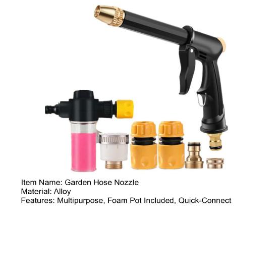 Garden Hose Nozzle with Foam Cannon, Quick Connectors, Heavy Duty Car Wash Nozzle, High Pressure Hose Nozzle for Washing Car Watering Plants Cleaning