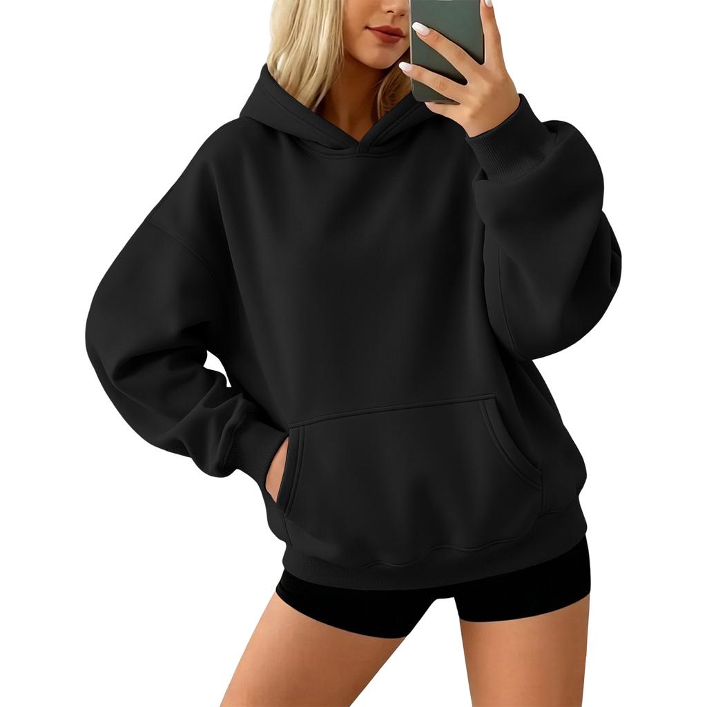 Women's Color Long Sleeve Pullover Hoodie with Pocket Loose Fit for Casual Wear