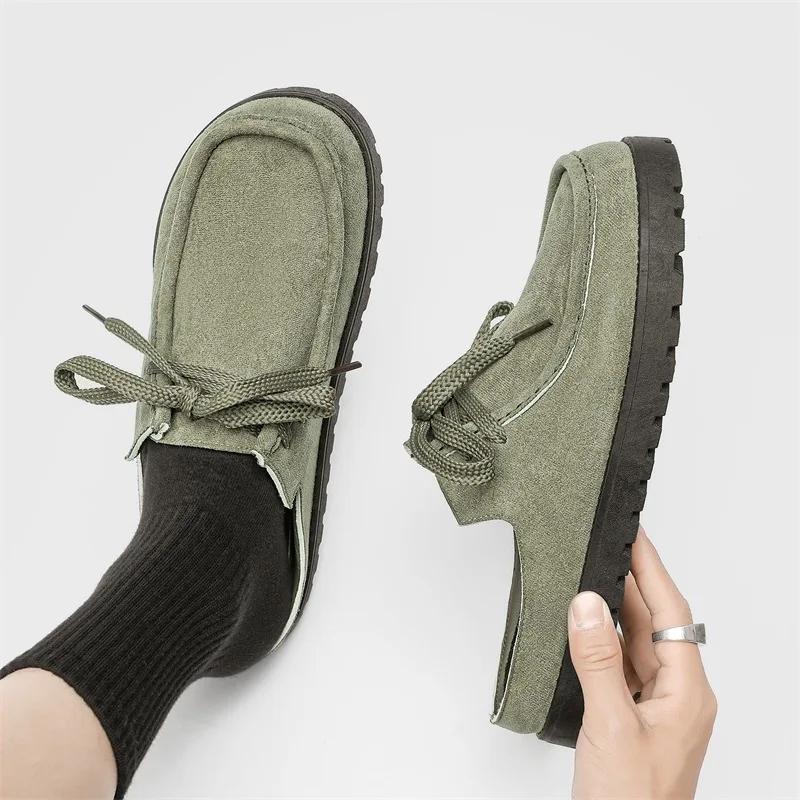 Men's Loafers Summer Comfortable Suede Casual Shoes Retro Platform Lace-up Flat Half Slippers Mules Zapatos Para Hombre