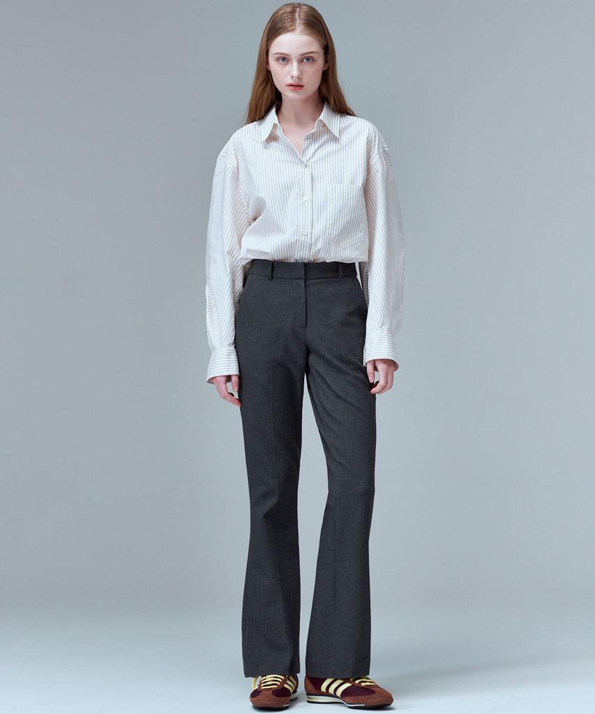 MALOUPE 2138 Brushed Stretch Slim Bootcut Pants (Dark Gray)