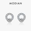 Modian 925 Sterling Zilver Eenvoudige Cirkel Stud Oorbellen voor Vrouwen Clear CZ Hypoallergeen Oor Stud Fijne Bruiloft Sieraden