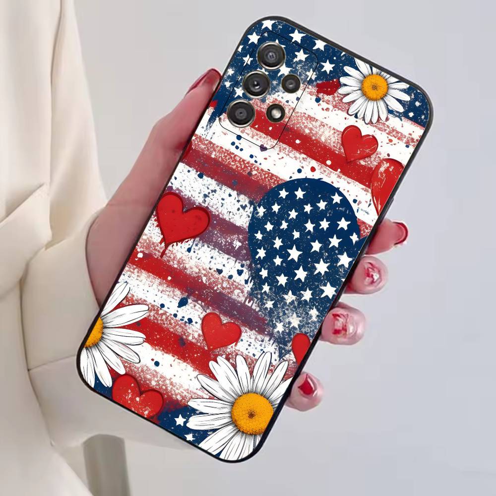 USA A-America Flag Phone Case For Samsung S25,S24,S21,S22,S23,S30,Ultra,S20,Plus,Fe,Lite,Note,10,Black Cover