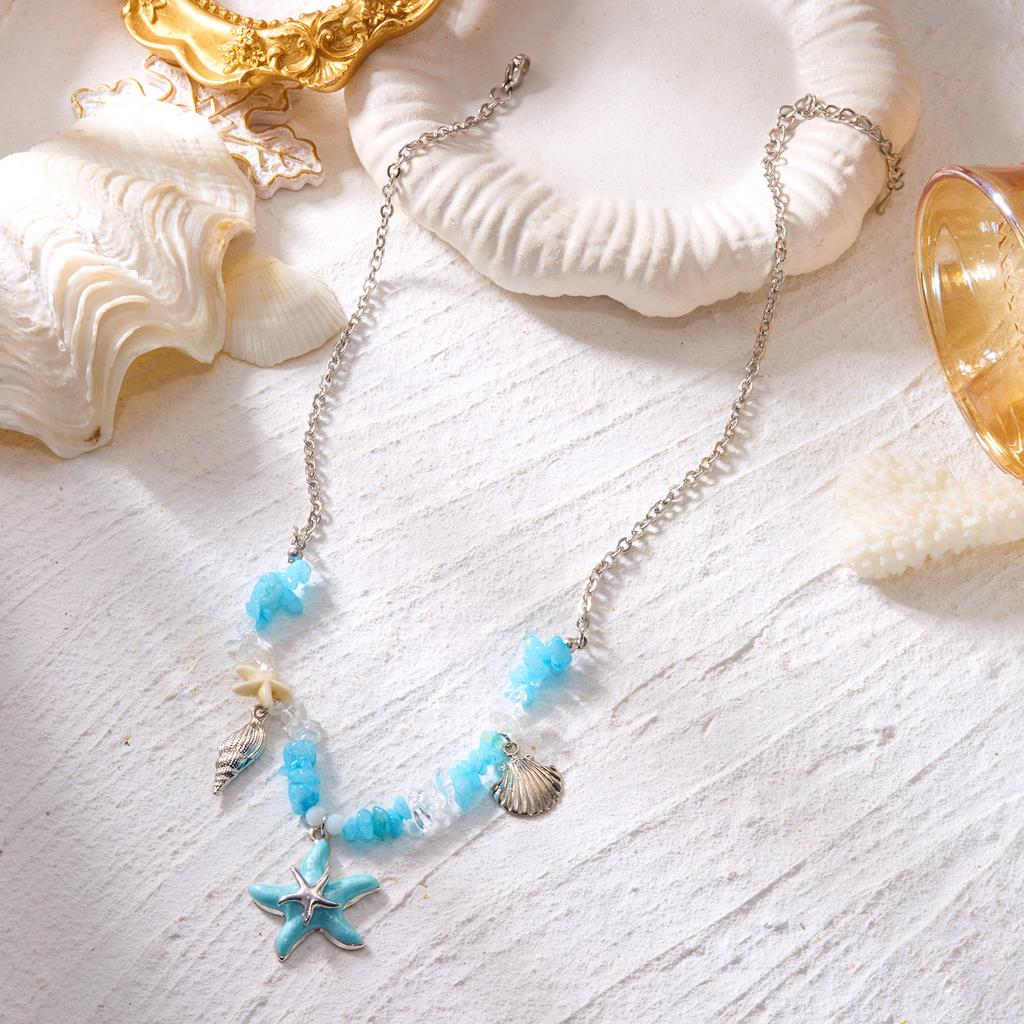 Nyári Strand Üdülés Nyaklánc Nőknek Tengericsillag Kagyló Medál Szabálytalan Kő Choker Nyaklánc Hawaiii Ünnepi Party Ékszer