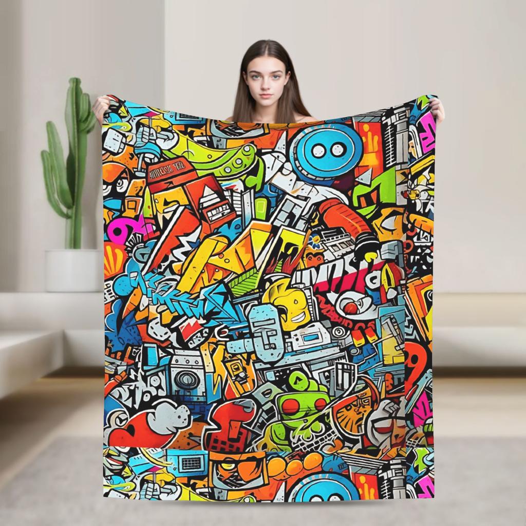 Cartoon Cute Doodle Blankets Quality Warm Soft  Throw Blanket Spring Kids Adult Outdoor Novelty Bedspread