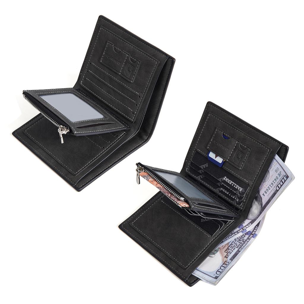Baellerry Men's Short Wallet Color Stripes Fashion Billfold Zipper Coin Purse Card Holder