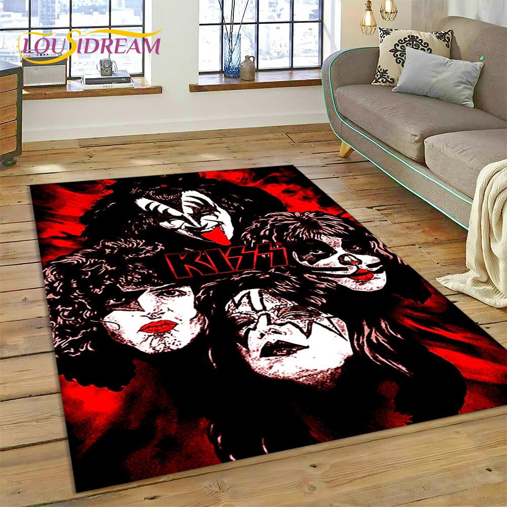 Latest Kiss Rock Heavy Metal Band Rug Carpet for Living Room Bedroom Home Decor,Floor Mat Non-slip Decoration for Sofa Doormat