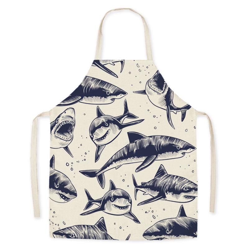 1Pcs Kitchen Apron Cartoon Whale Printed Sleeveless Cotton Linen Aprons Men Women Home Cleaning Tools 55*68cm
