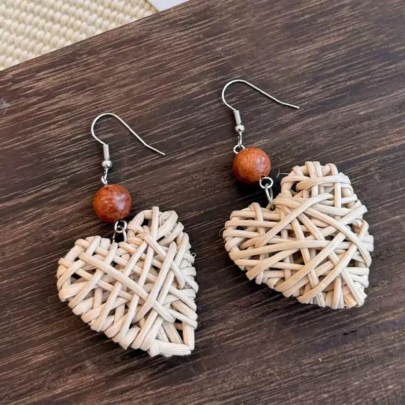 Bohemian Bamboo Rattan Seashell Tassel Earrings for Women