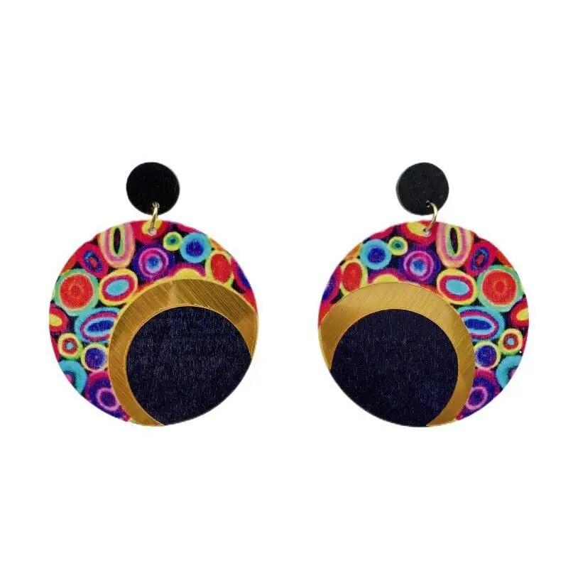 New Bohemian Long Earrings Europe US Exaggerated Personality Baking Paint Color Stripe Wooden Vintage Ethnic Style Ear Ring Gift