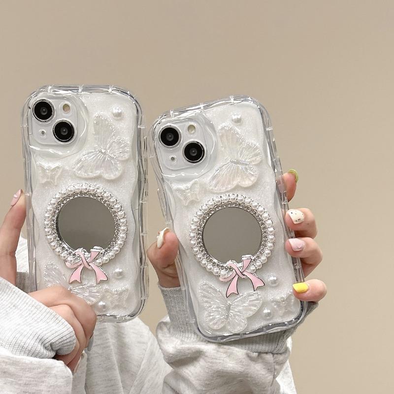 Stilvolle Epoxy Spiegel Floral Schmetterling Telefon Fall für iPhone 15 14 13 12 11 Pro Max X XS XR Kamera Schutzhülle Stoßfest