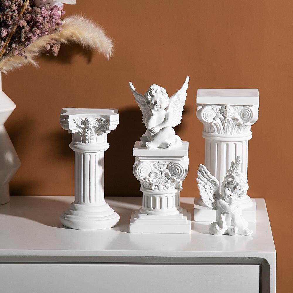Roman Column Candlestick Angel Ornament Resin Sculpture Showcase Model House Home Mini Photography Props Soft Decorations