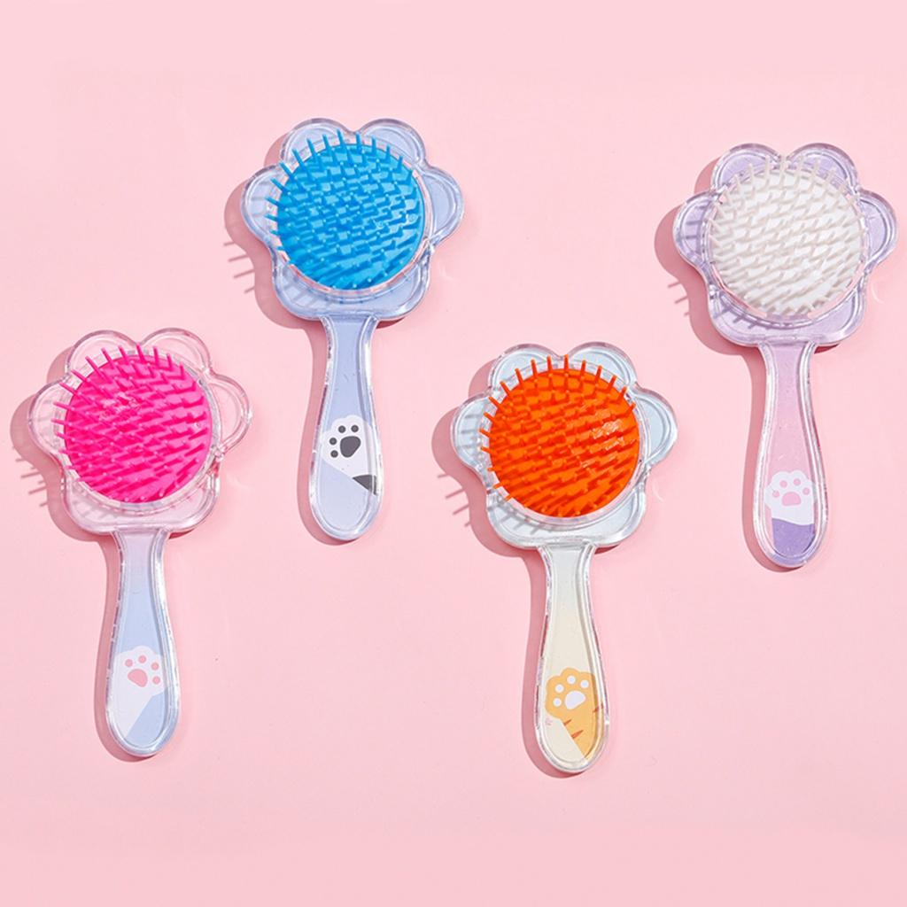 Mini Cat Claw Shaped Plastic Comb Transparent Sequins Cartoon Airbag Comb Cute Girly Comb Head Care Gift for