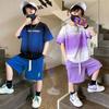 Children's Boy Clothes Set Summer Gradient Letter T-shirts and Shorts Suit Teenage Short Sleeve Top Bottom 2 Pieces Tracksuit