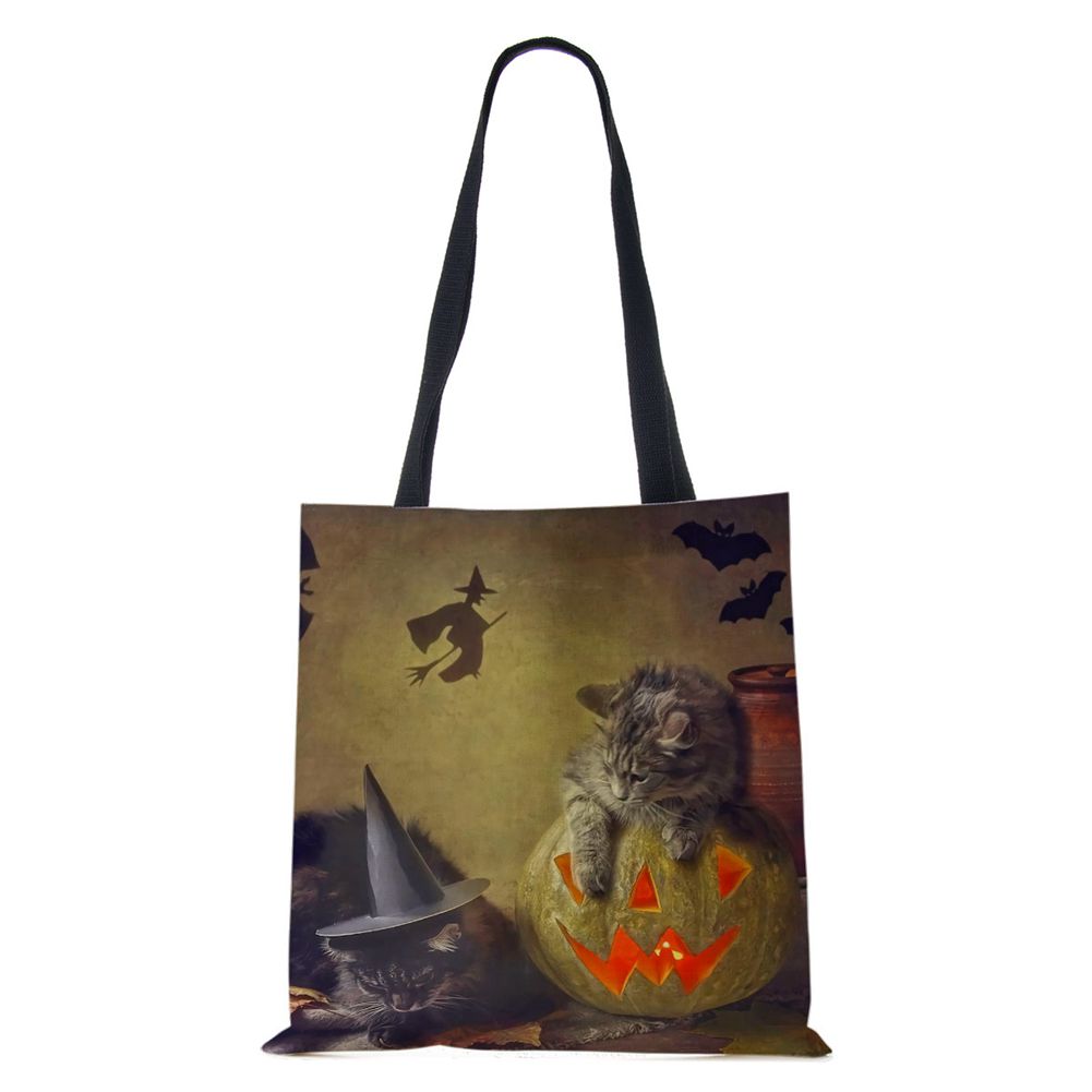 Bag Cartoon Shoulder Canvas Women Cat Harajuku 2022 Eco Reused Large Capacity Casual Handbag Shopping Travel Tote Books Bag