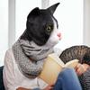 Cute Cat Mask Halloween Costume Party Novelty Animal Head Rubber Latex Mask Black and White for Party KTY